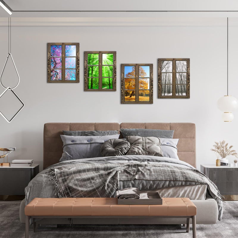 iHAPPYWALL 4 Seasons Modern Landscape Window Frame Style Wall Decor Spring Summer Autumn Winter Season Changes Forest with Sunshine Picture for Living Room Ready to Hang - Image 5